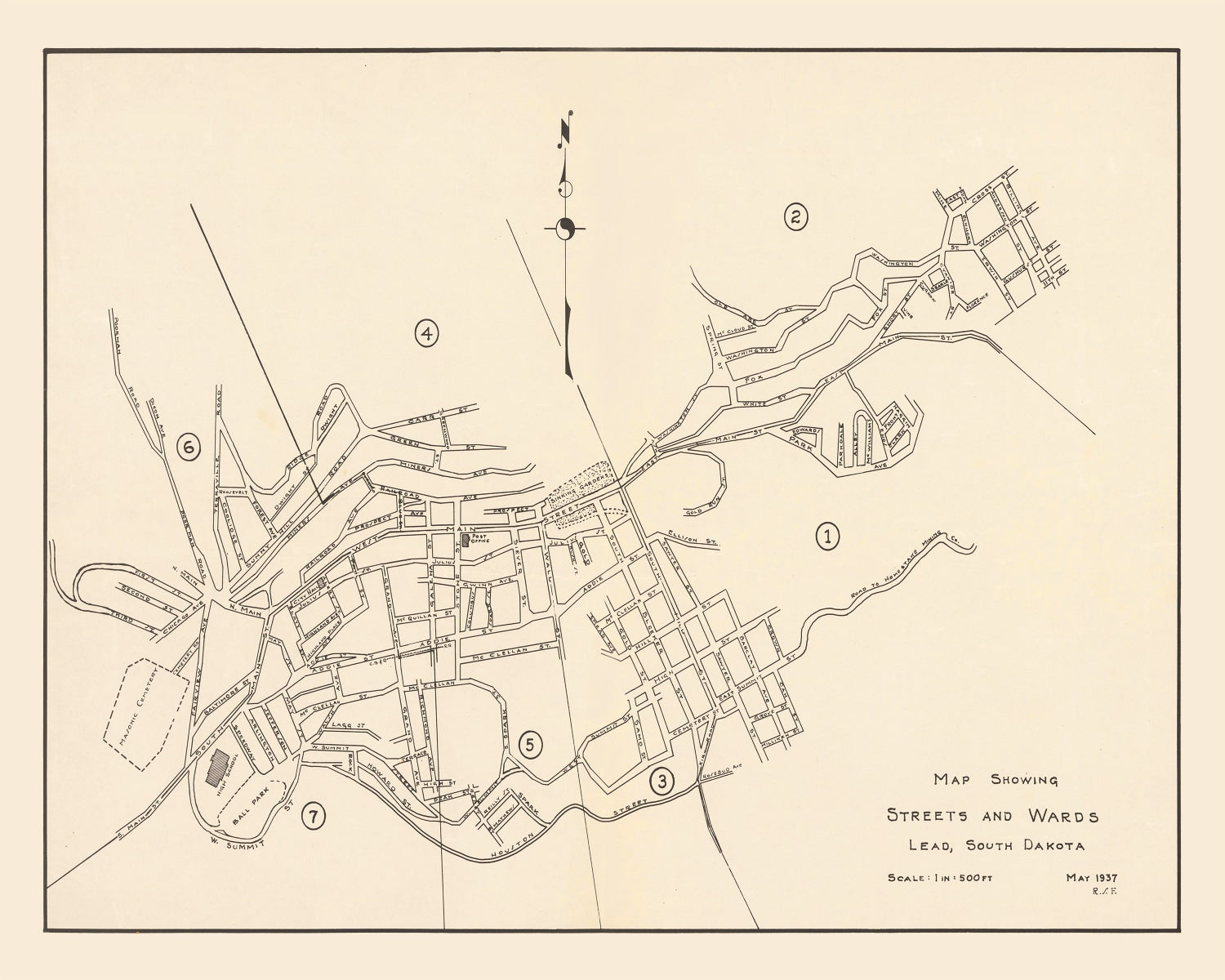 Vintage Map of Lead, South Dakota 1937