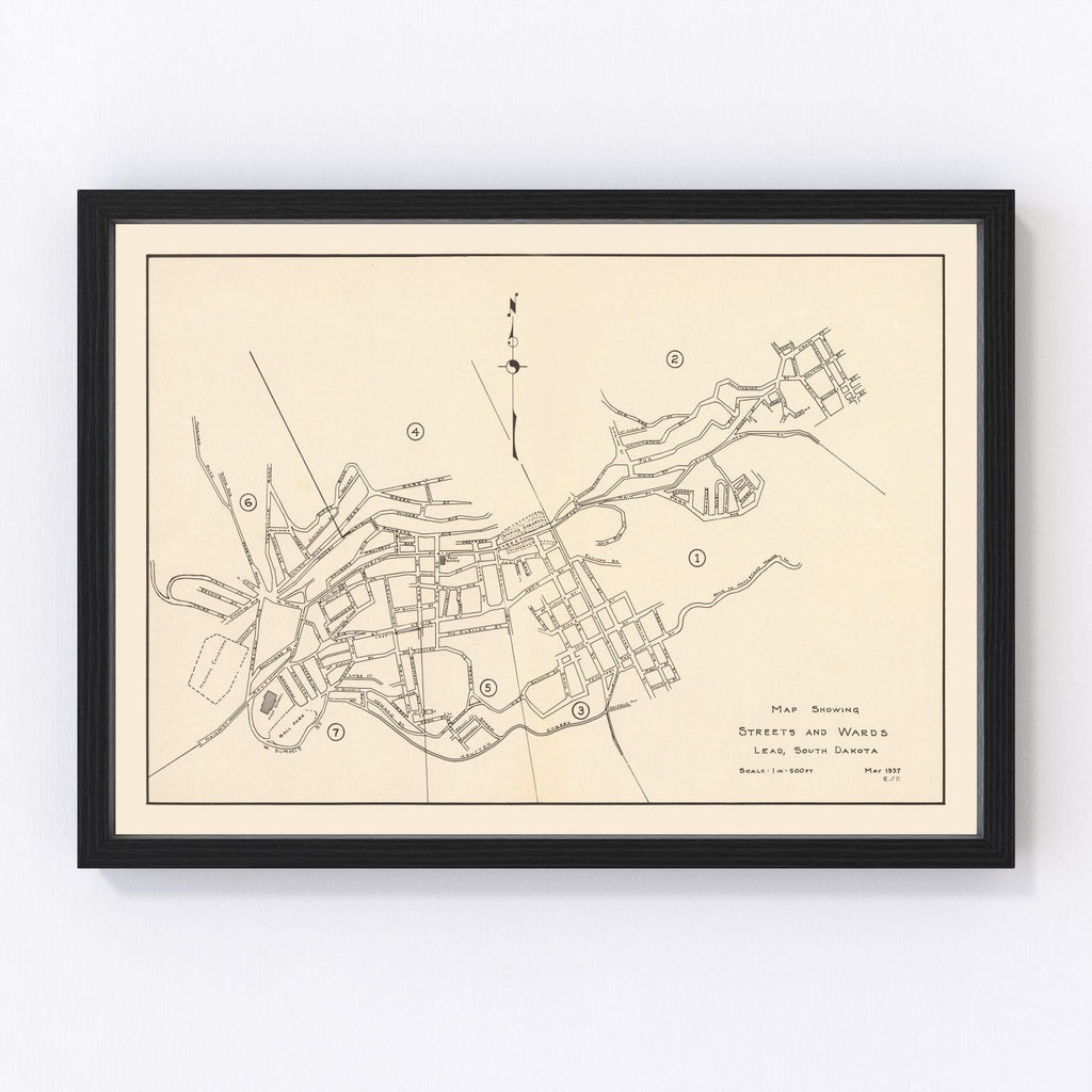 Vintage Map of Lead, South Dakota 1937