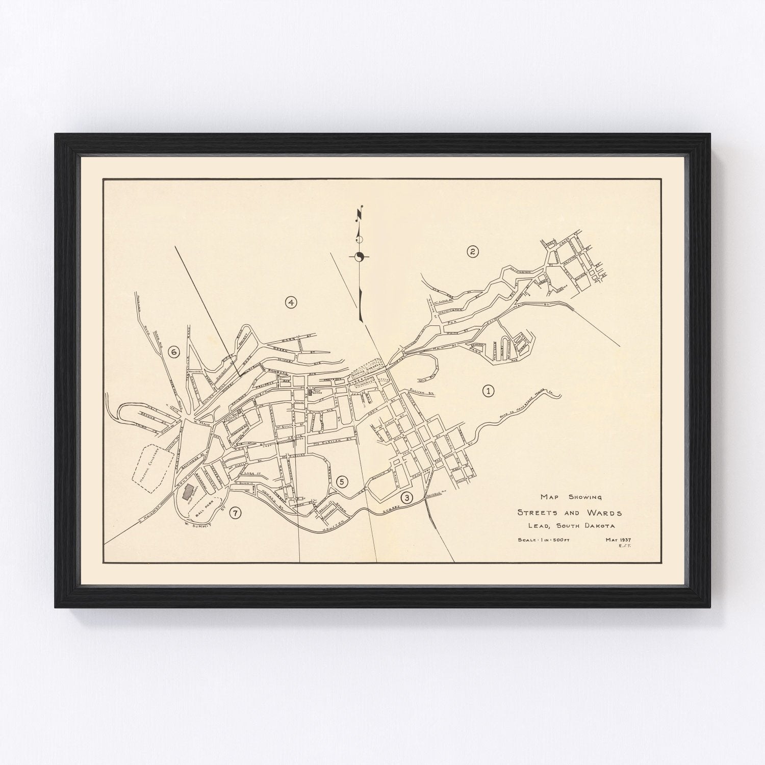 Vintage Map of Lead, South Dakota 1937