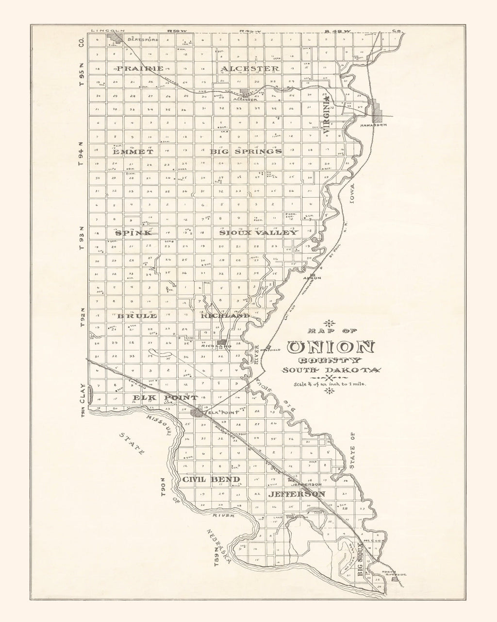 Vintage Map of Union County, South Dakota 1900