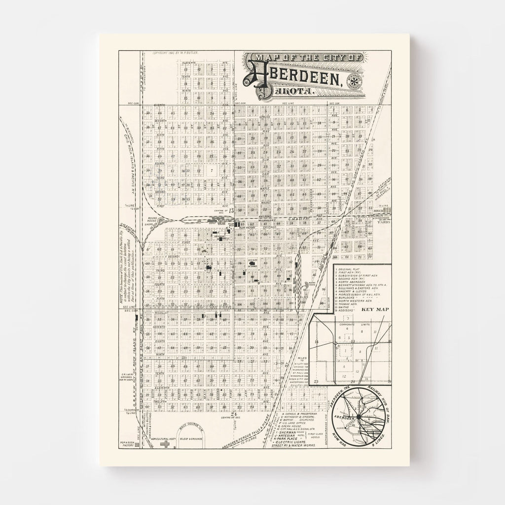 Vintage Map of Aberdeen, South Dakota 1886