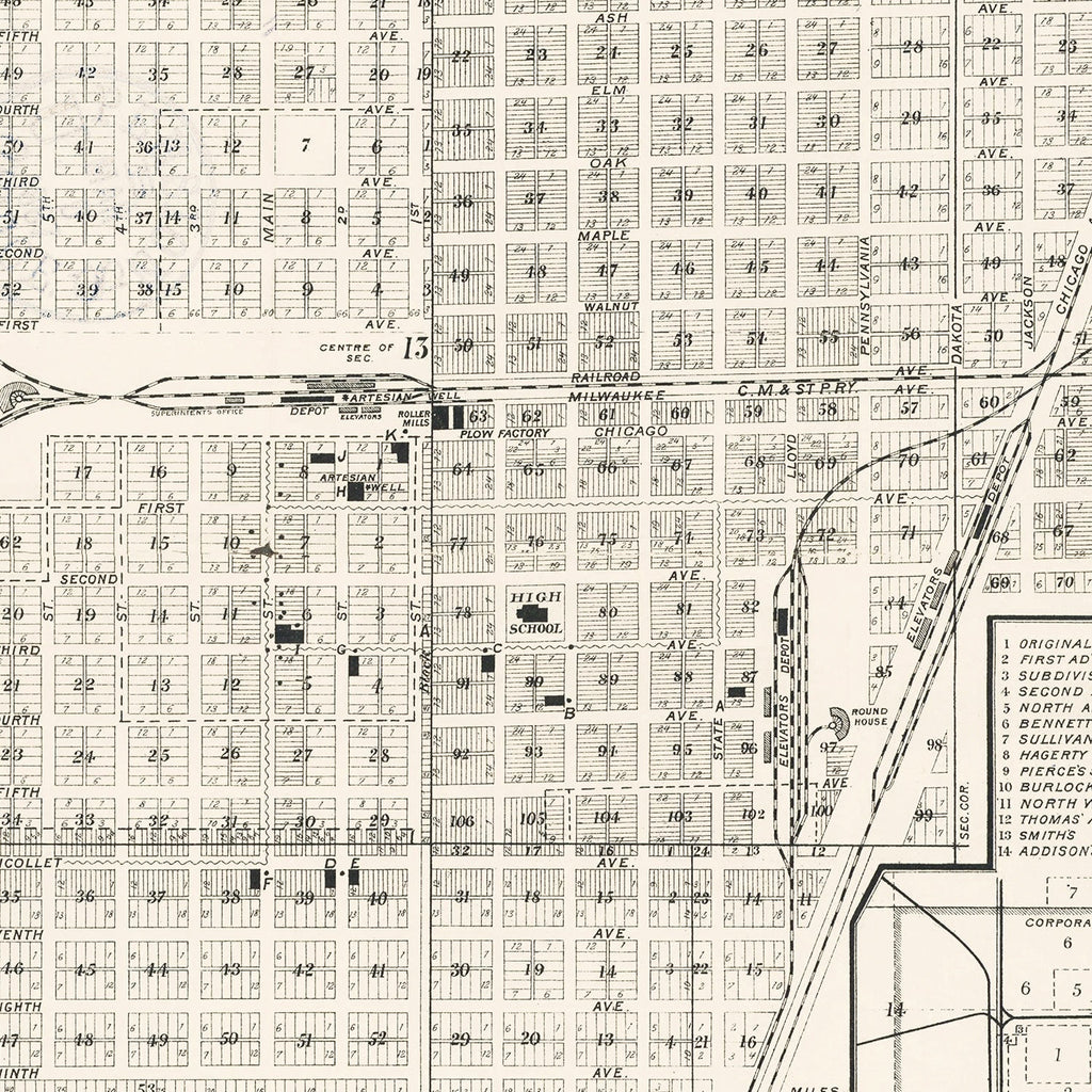 Vintage Map of Aberdeen, South Dakota 1886