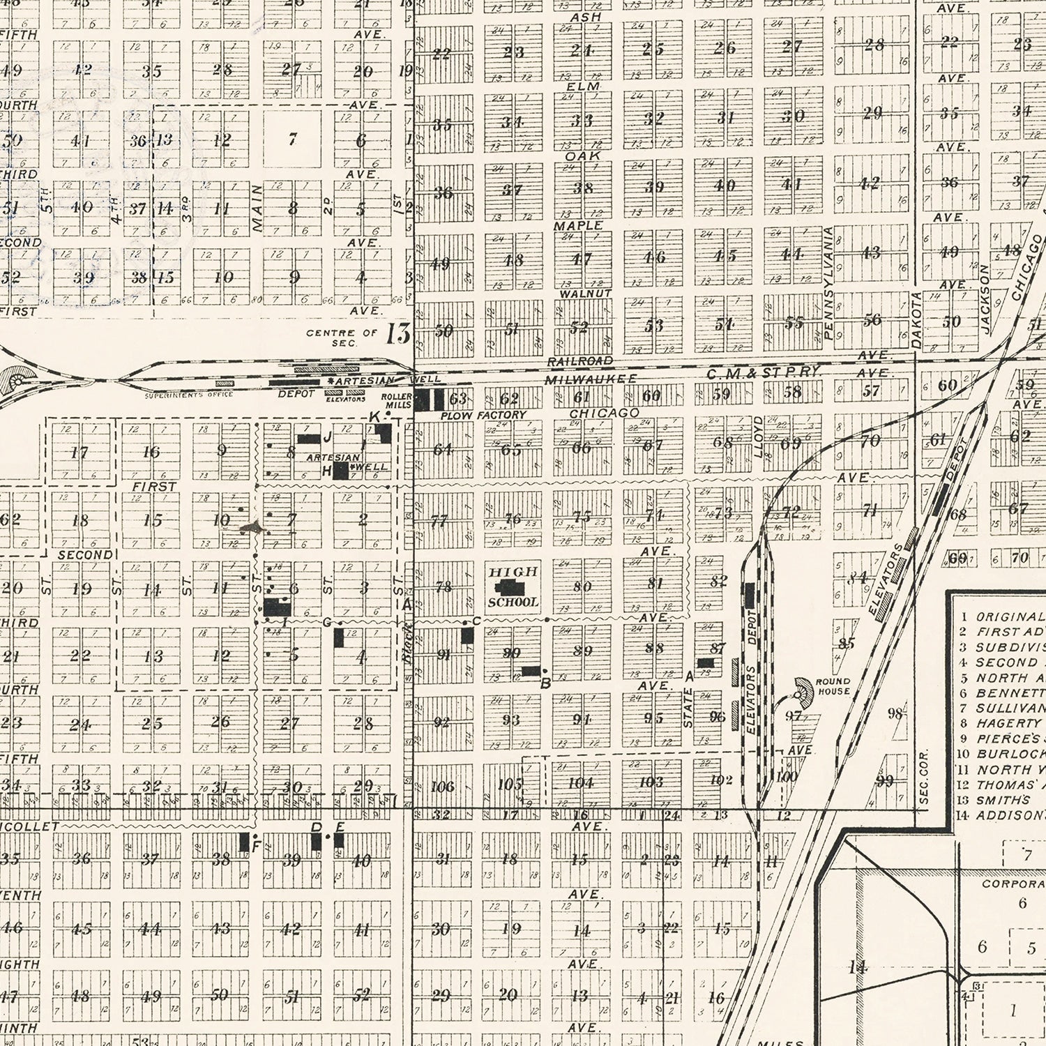 Vintage Map of Aberdeen, South Dakota 1886