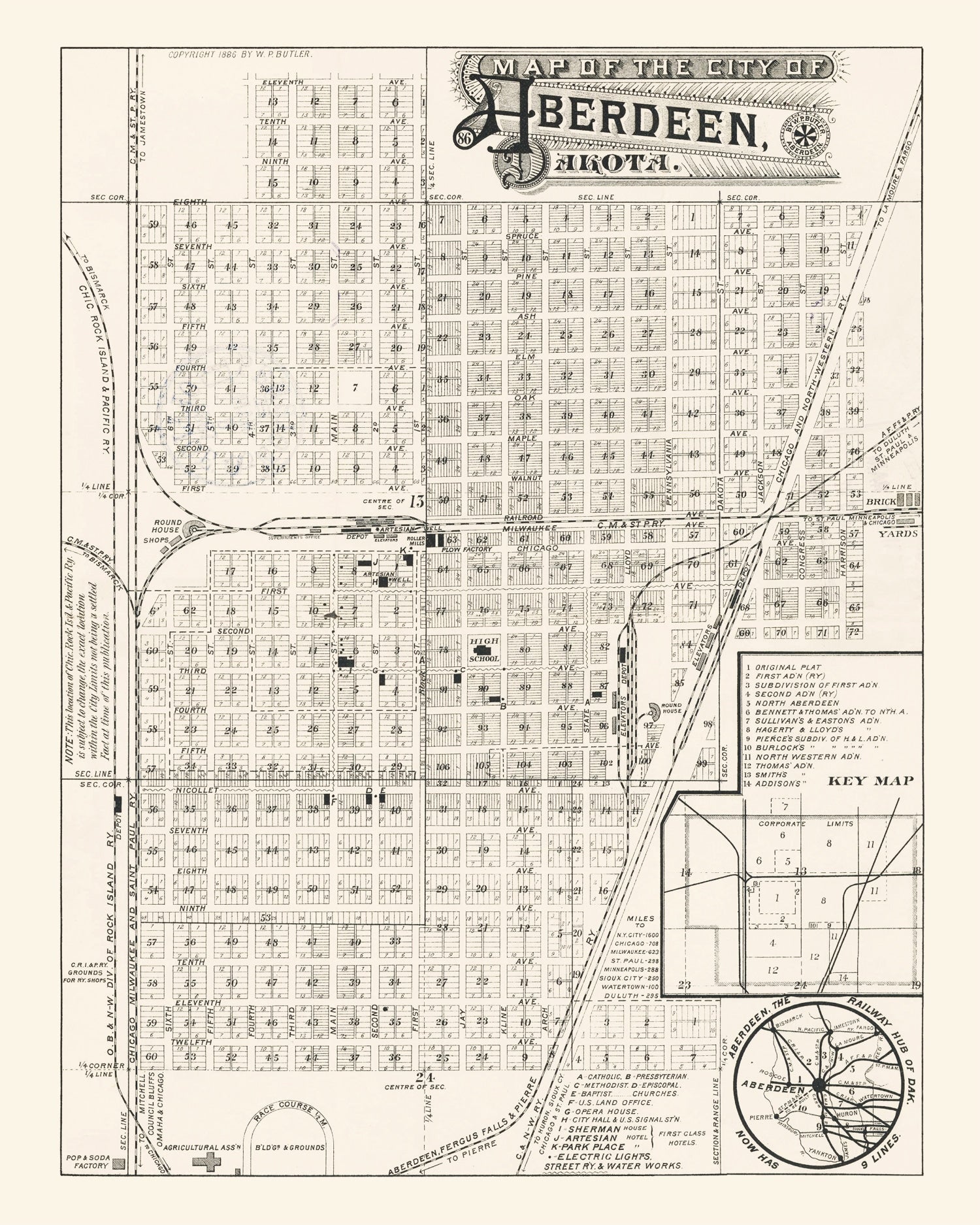 Vintage Map of Aberdeen, South Dakota 1886