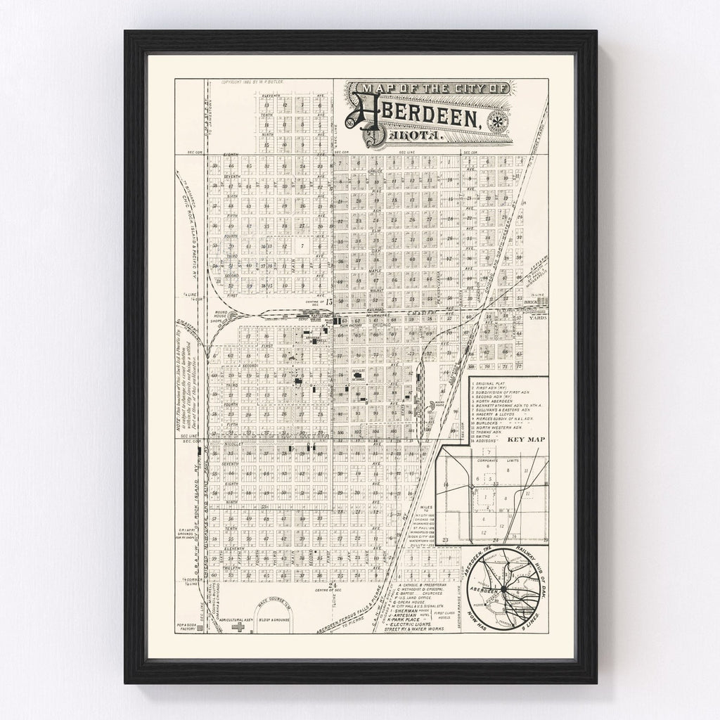 Vintage Map of Aberdeen, South Dakota 1886