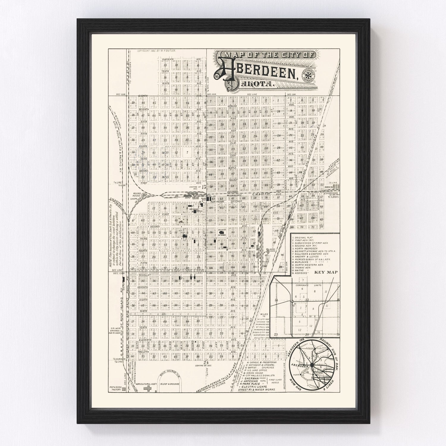 Vintage Map of Aberdeen, South Dakota 1886