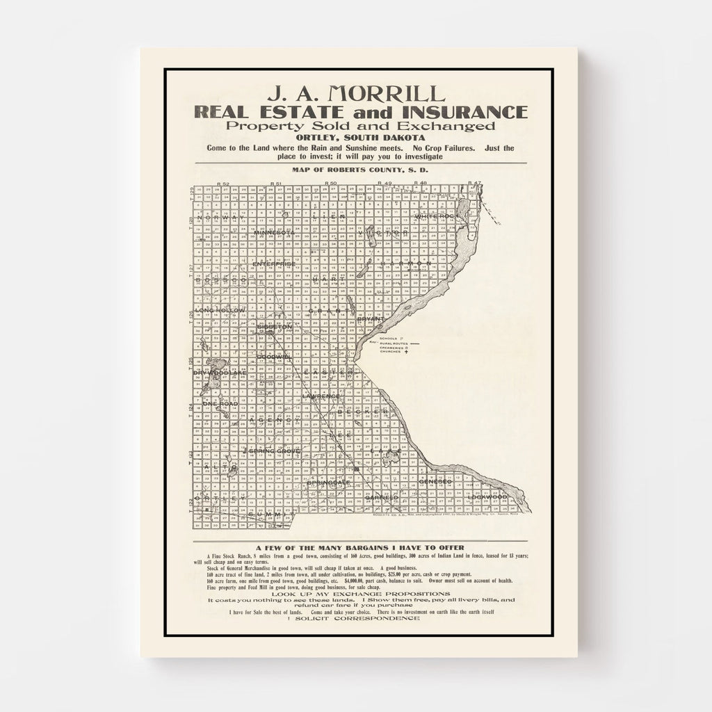 Vintage Map of Roberts County, South Dakota 1907