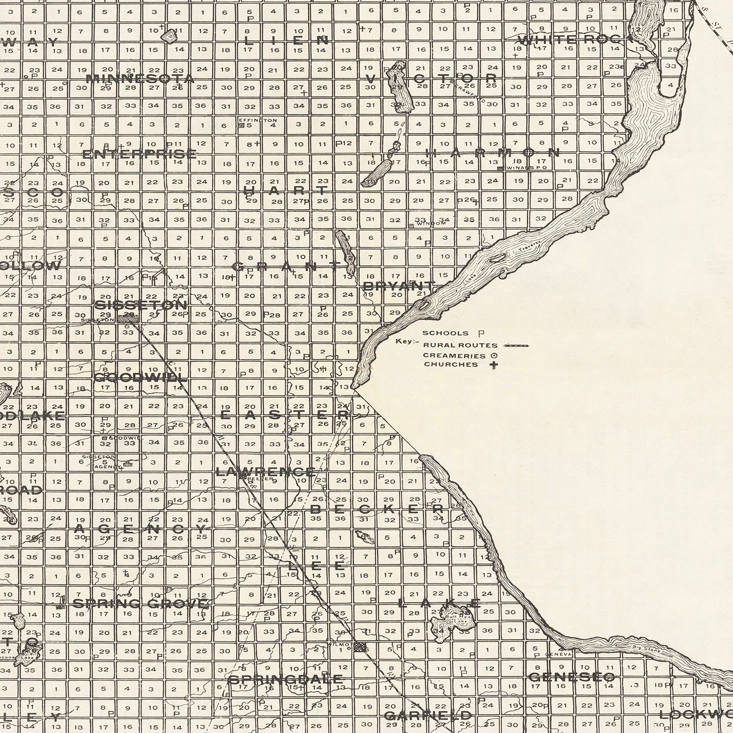Vintage Map of Roberts County, South Dakota 1907