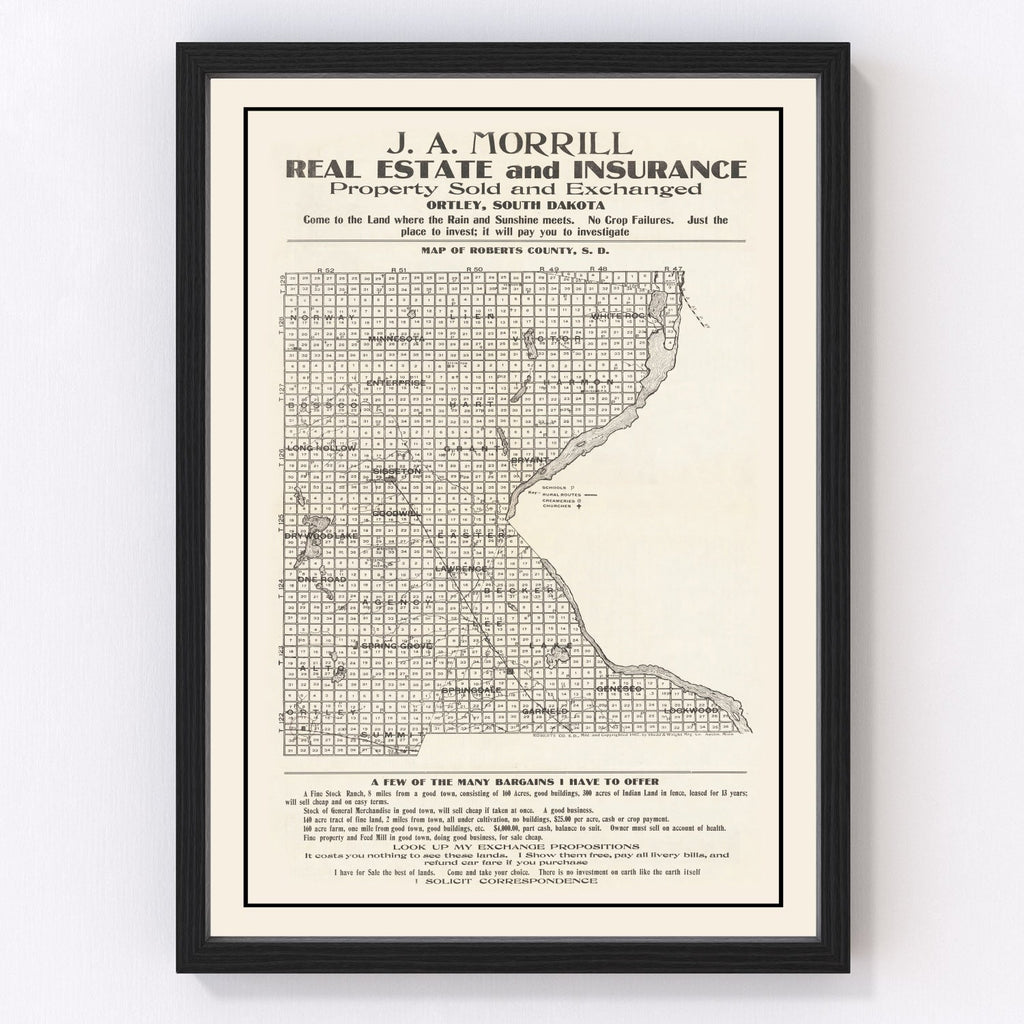 Vintage Map of Roberts County, South Dakota 1907