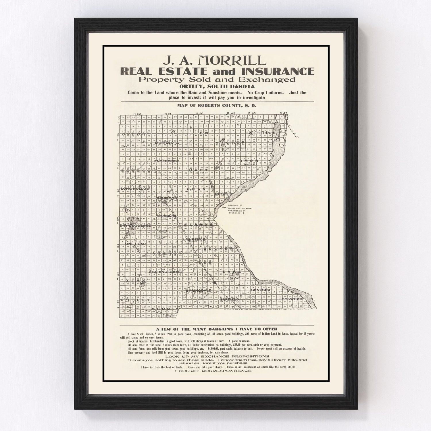 Vintage Map of Roberts County, South Dakota 1907