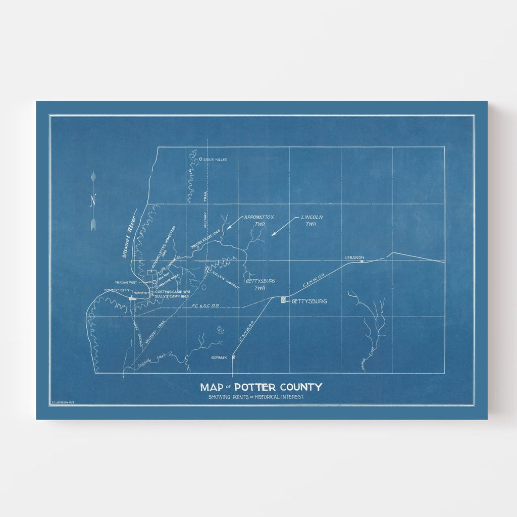 Vintage Map of Potter County, South Dakota 1894