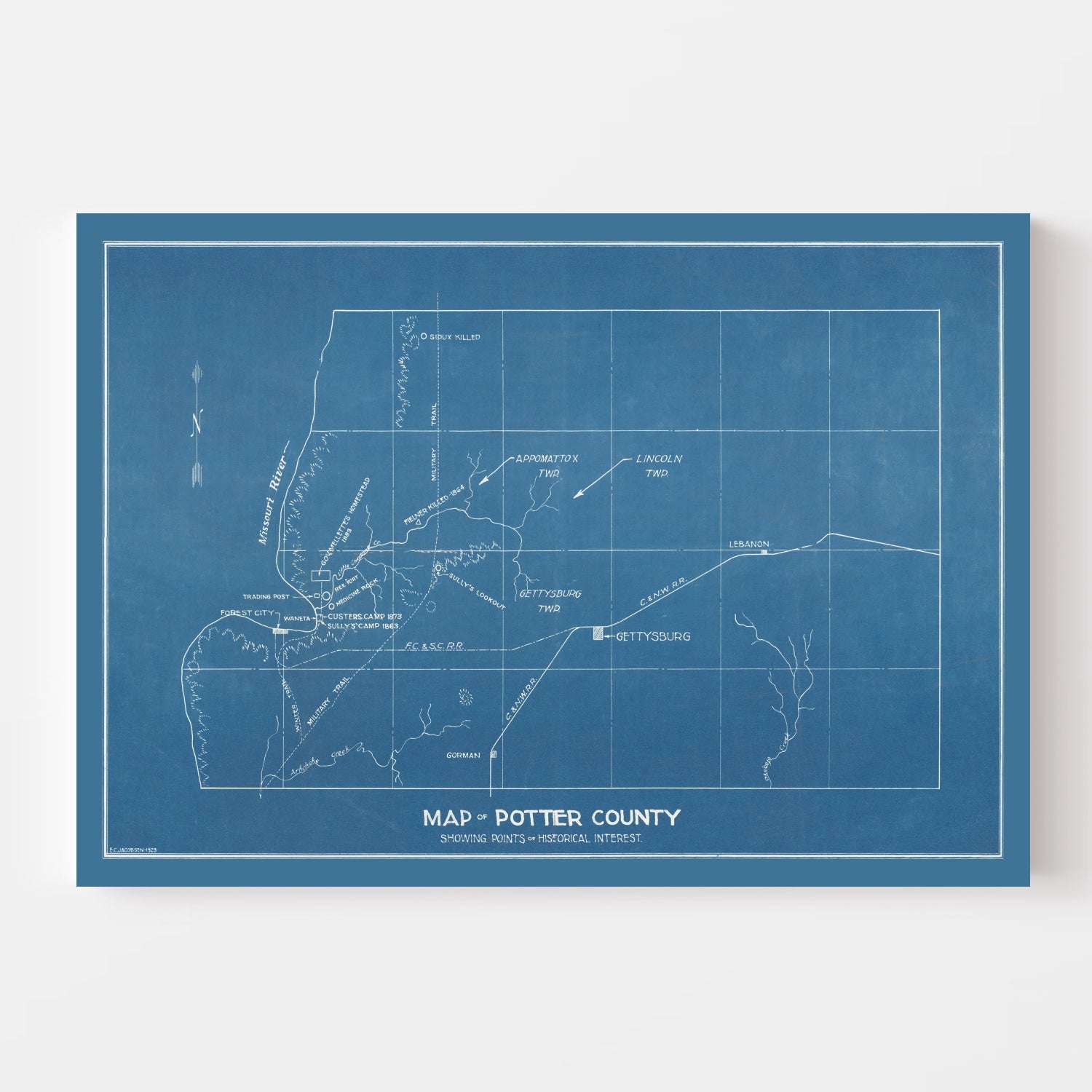 Vintage Map of Potter County, South Dakota 1894