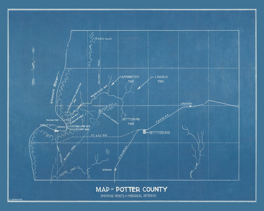 Vintage Map of Potter County, South Dakota 1894