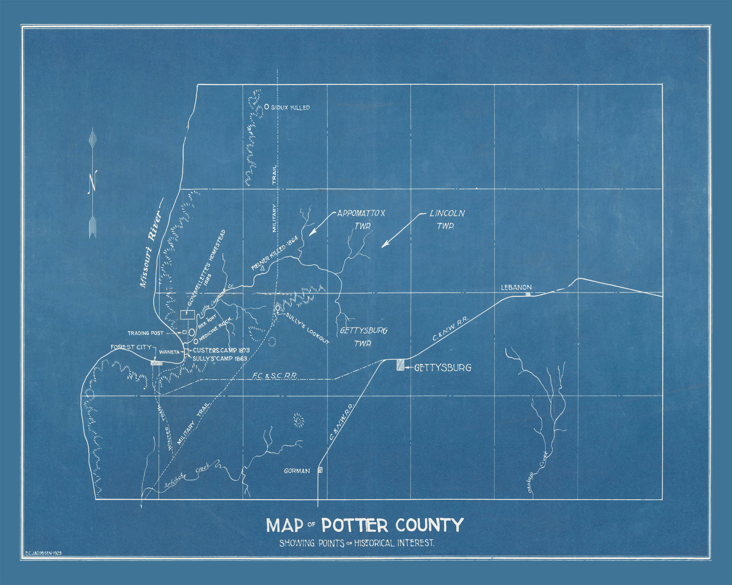 Vintage Map of Potter County, South Dakota 1894