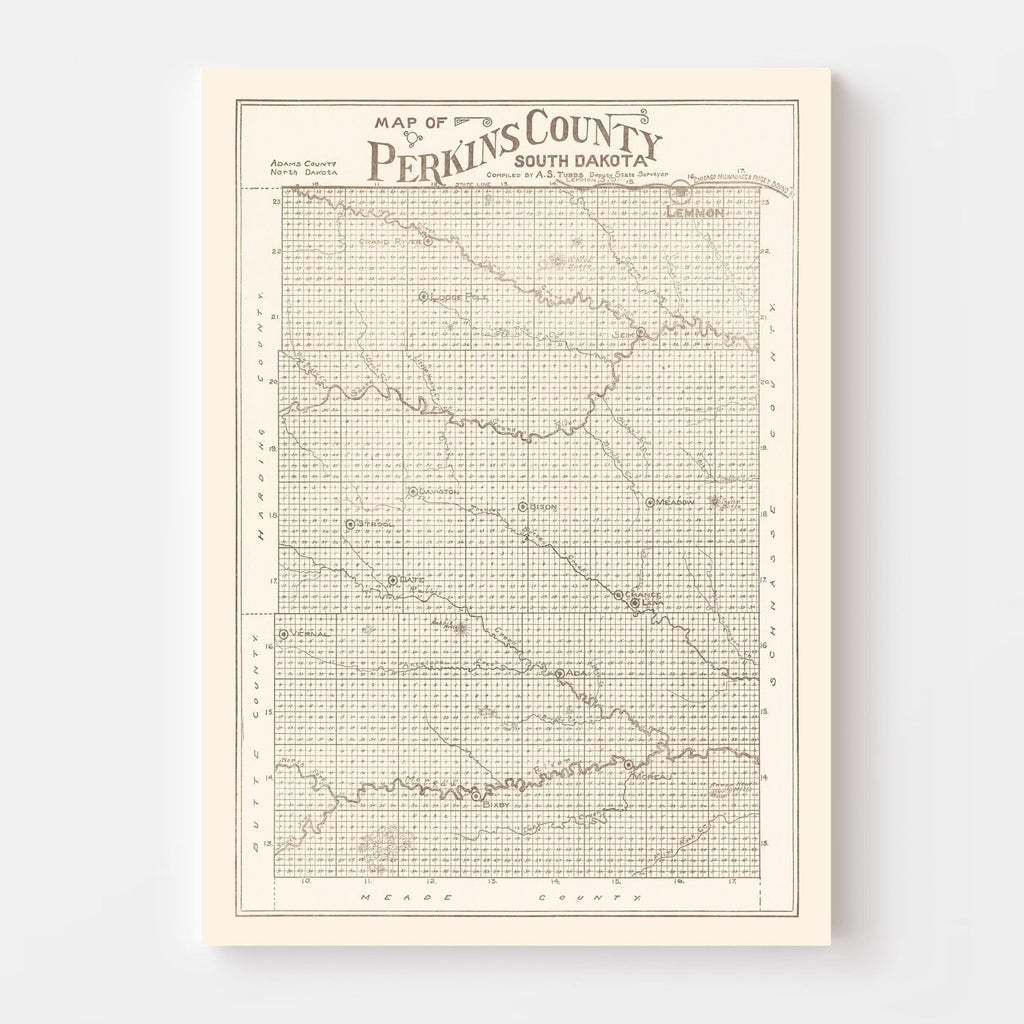 Vintage Map of Perkins County, South Dakota 1919