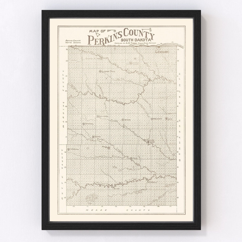 Vintage Map of Perkins County, South Dakota 1919