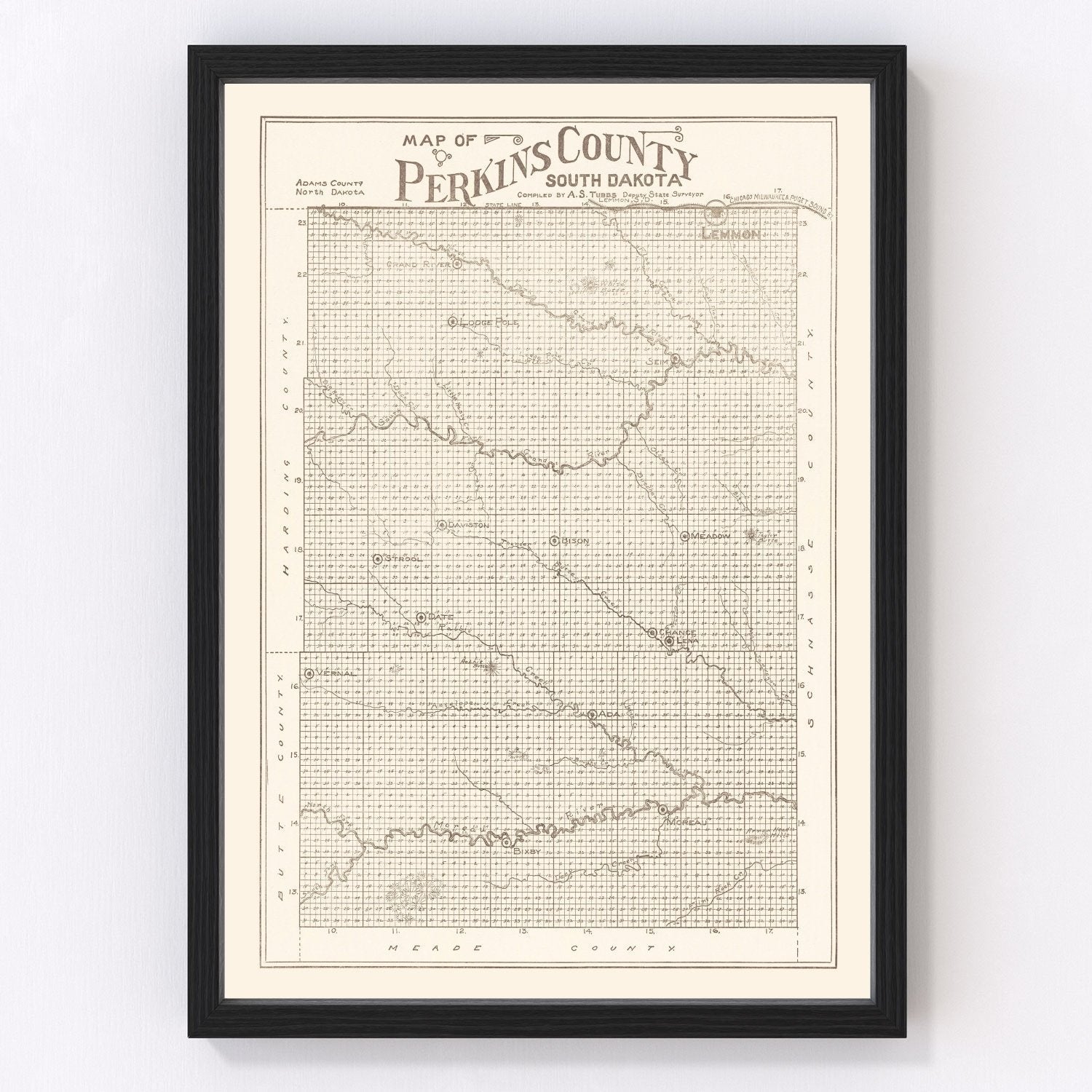 Vintage Map of Perkins County, South Dakota 1919
