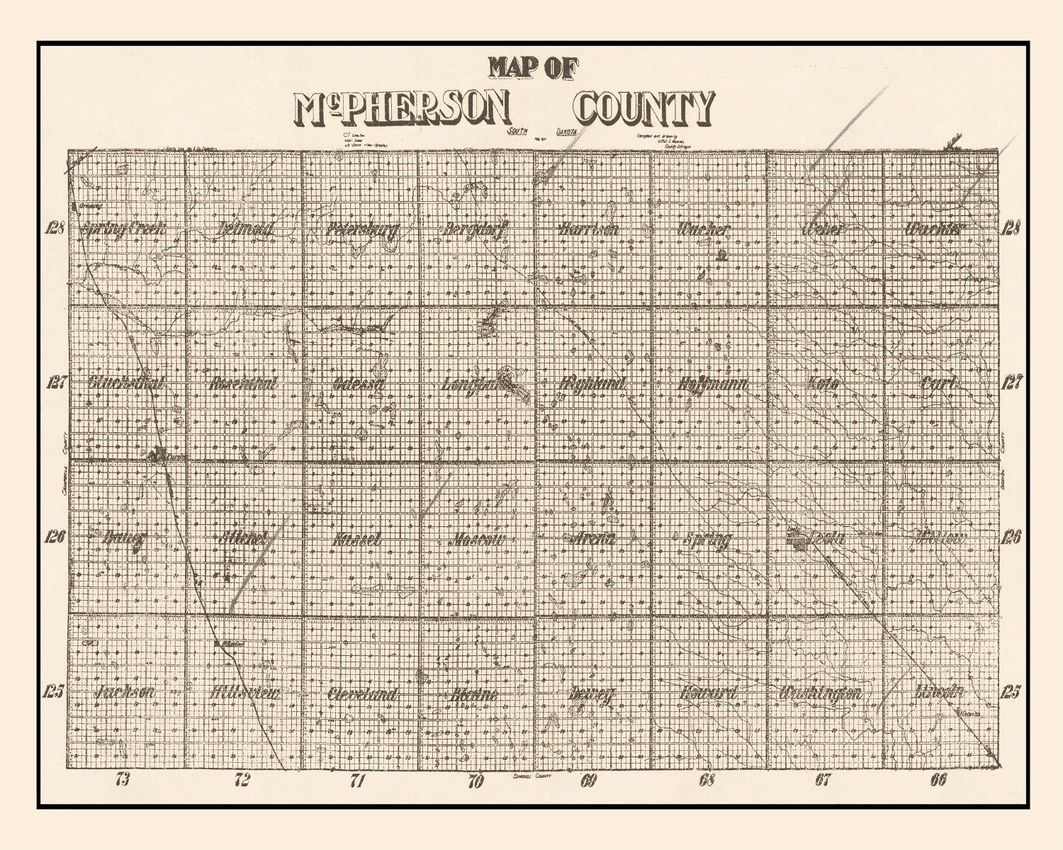 Vintage Map of McPherson County, South Dakota 1914