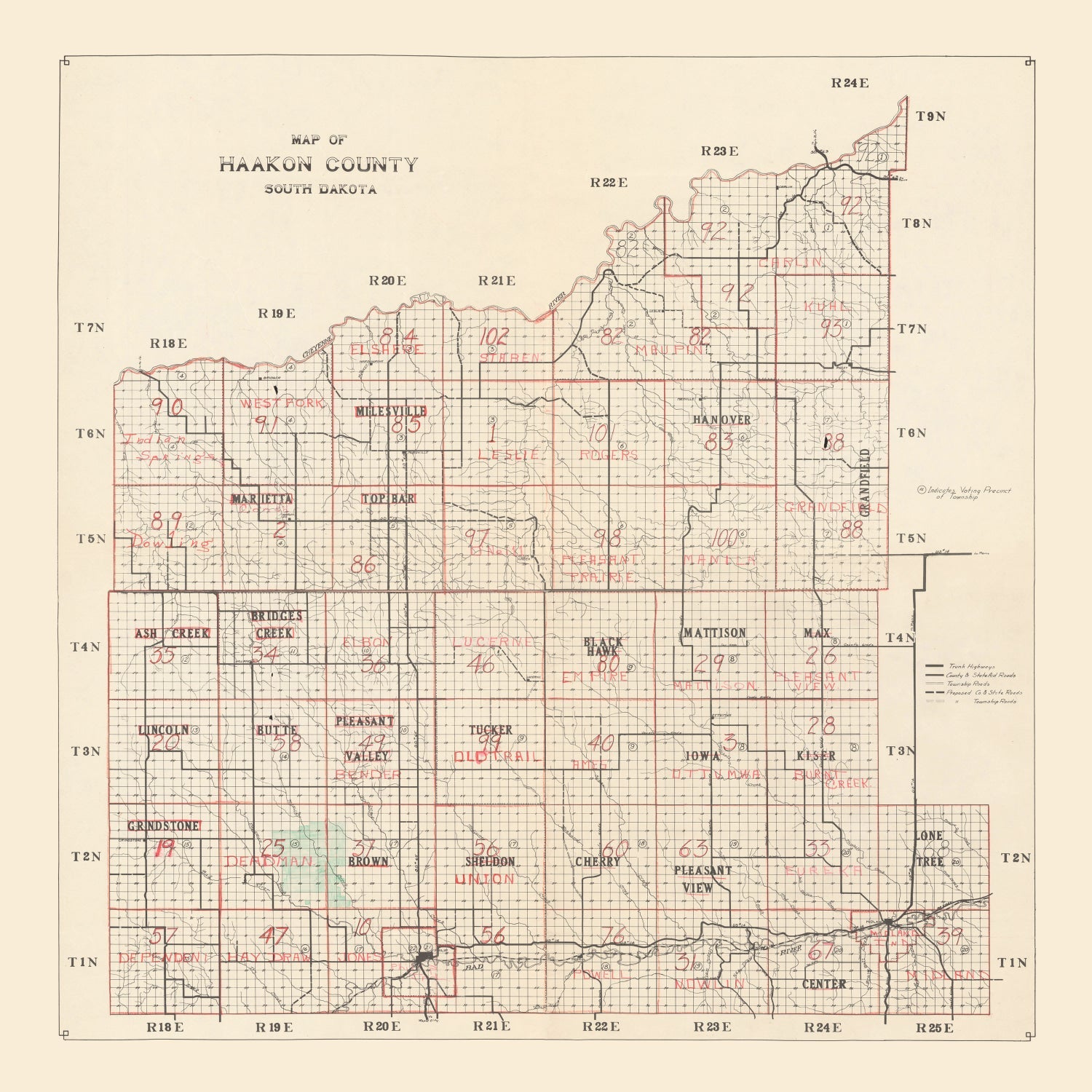 Vintage Map of Haakon County, South Dakota 1900
