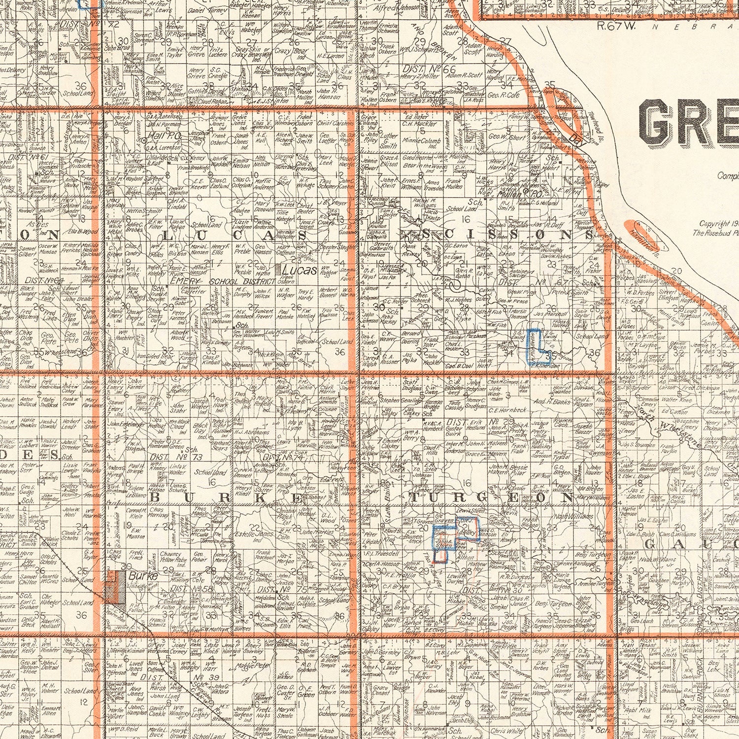 Vintage Map of Gregory County, South Dakota 1909
