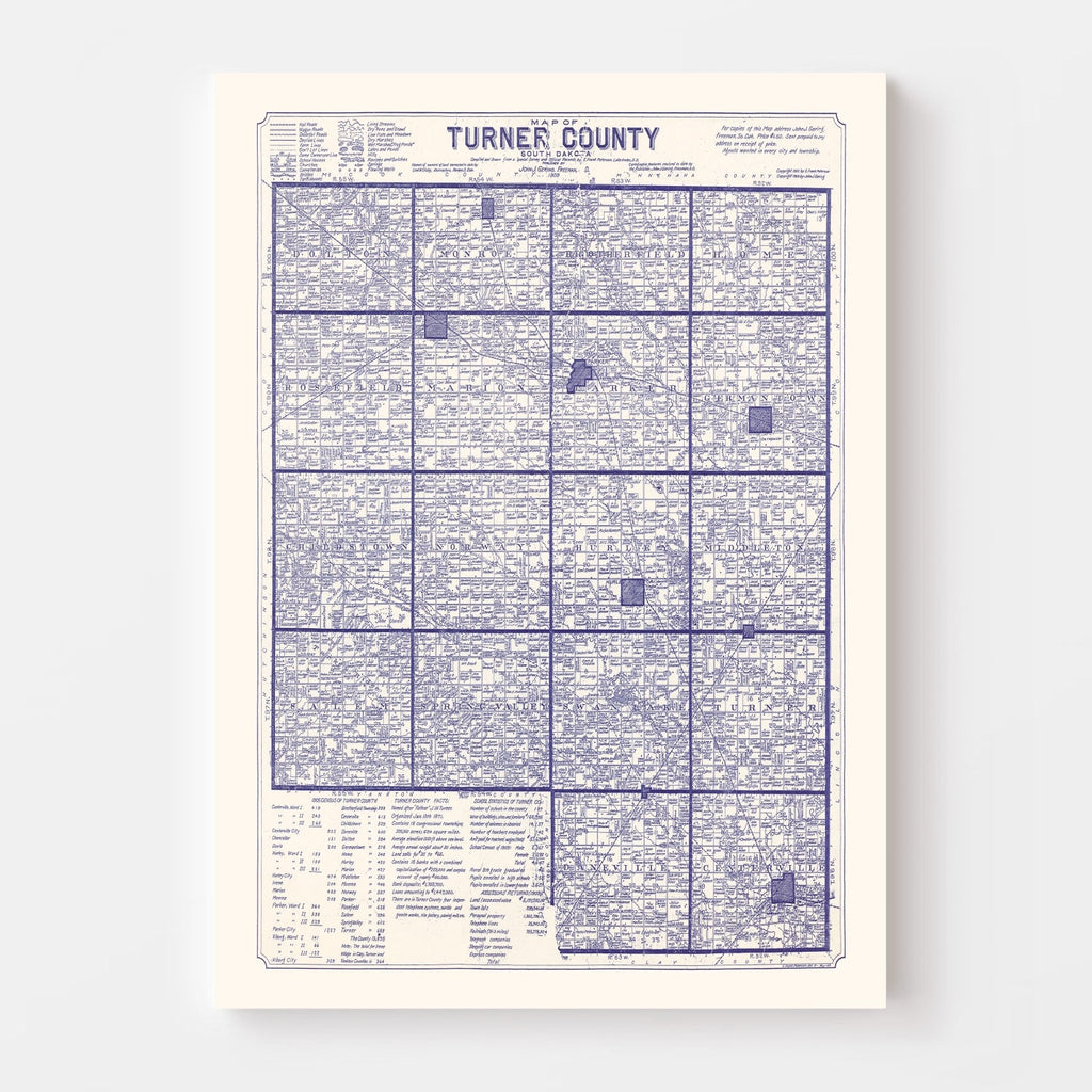 Vintage Map of Turner County, South Dakota 1909