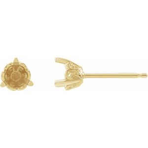 14K Yellow Gold 3.5 mm Round 3-Prong Scroll Earring Mounting