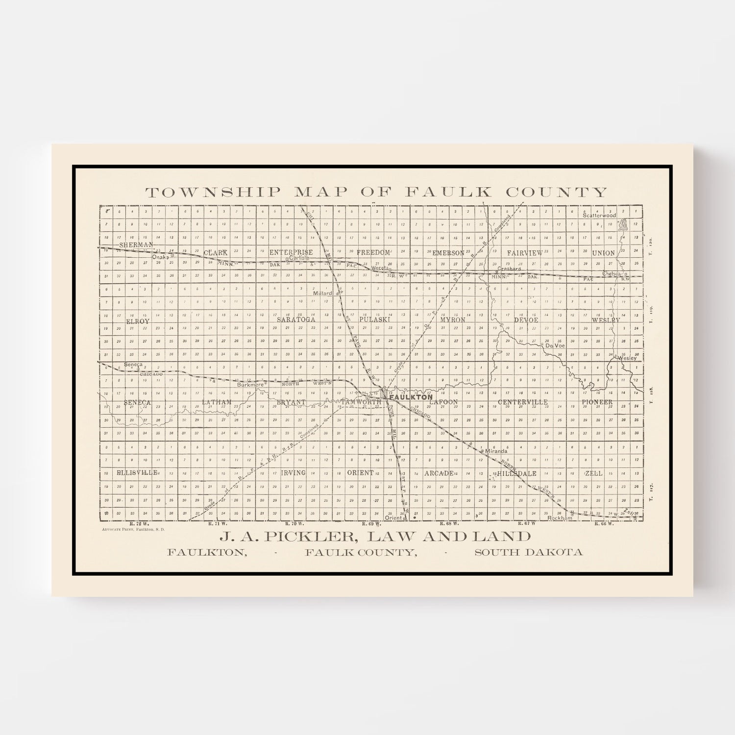 Vintage Map of Faulk County, South Dakota 1900