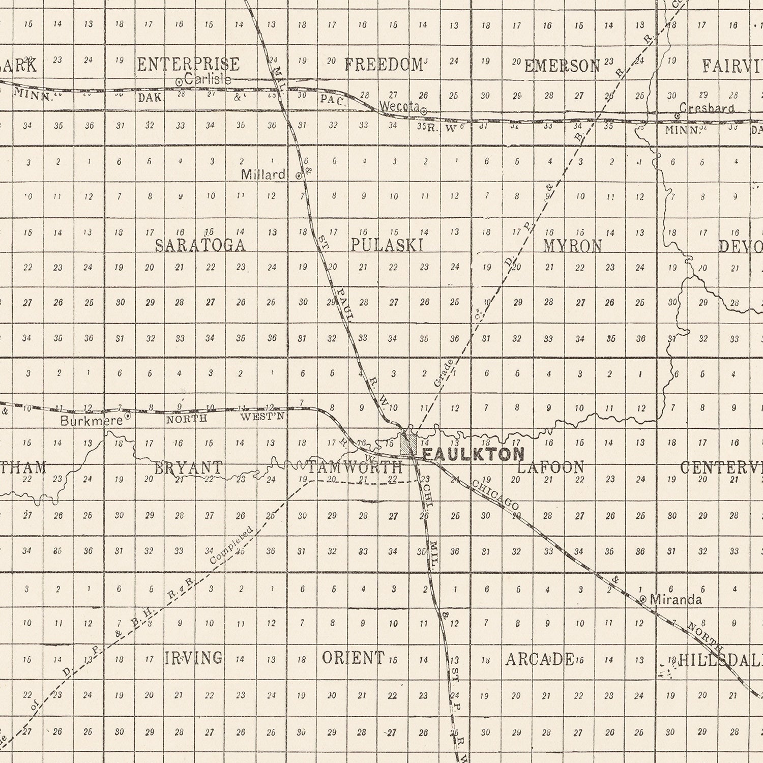 Vintage Map of Faulk County, South Dakota 1900