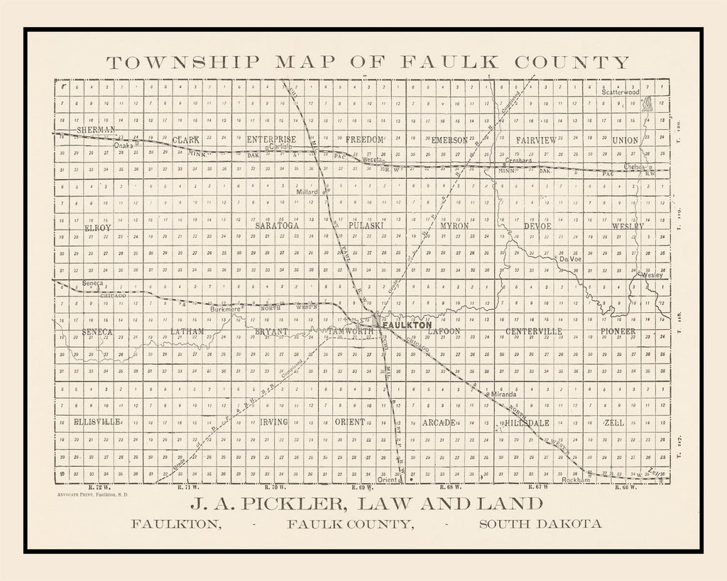 Vintage Map of Faulk County, South Dakota 1900