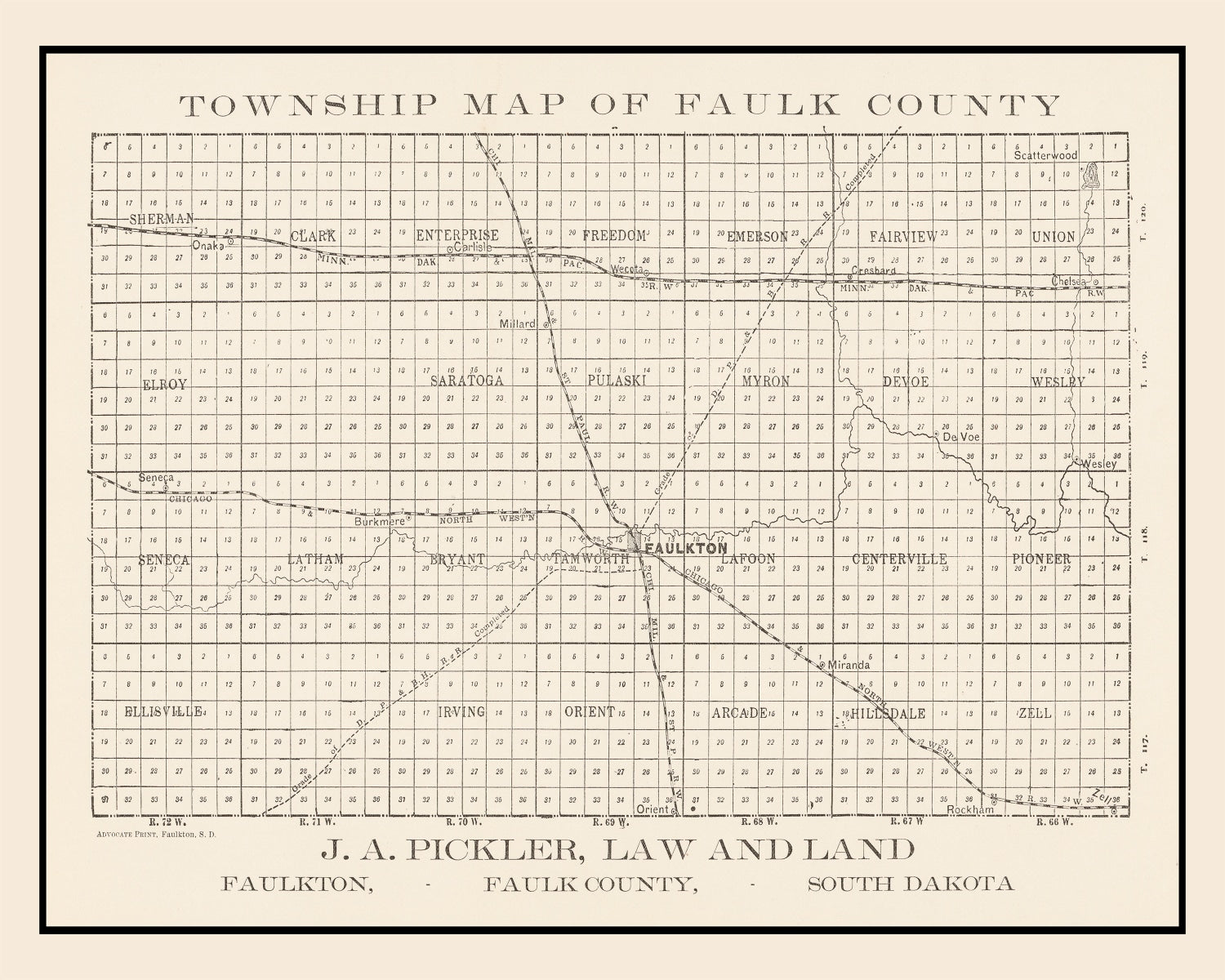 Vintage Map of Faulk County, South Dakota 1900