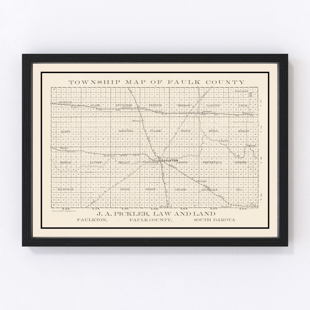Vintage Map of Faulk County, South Dakota 1900