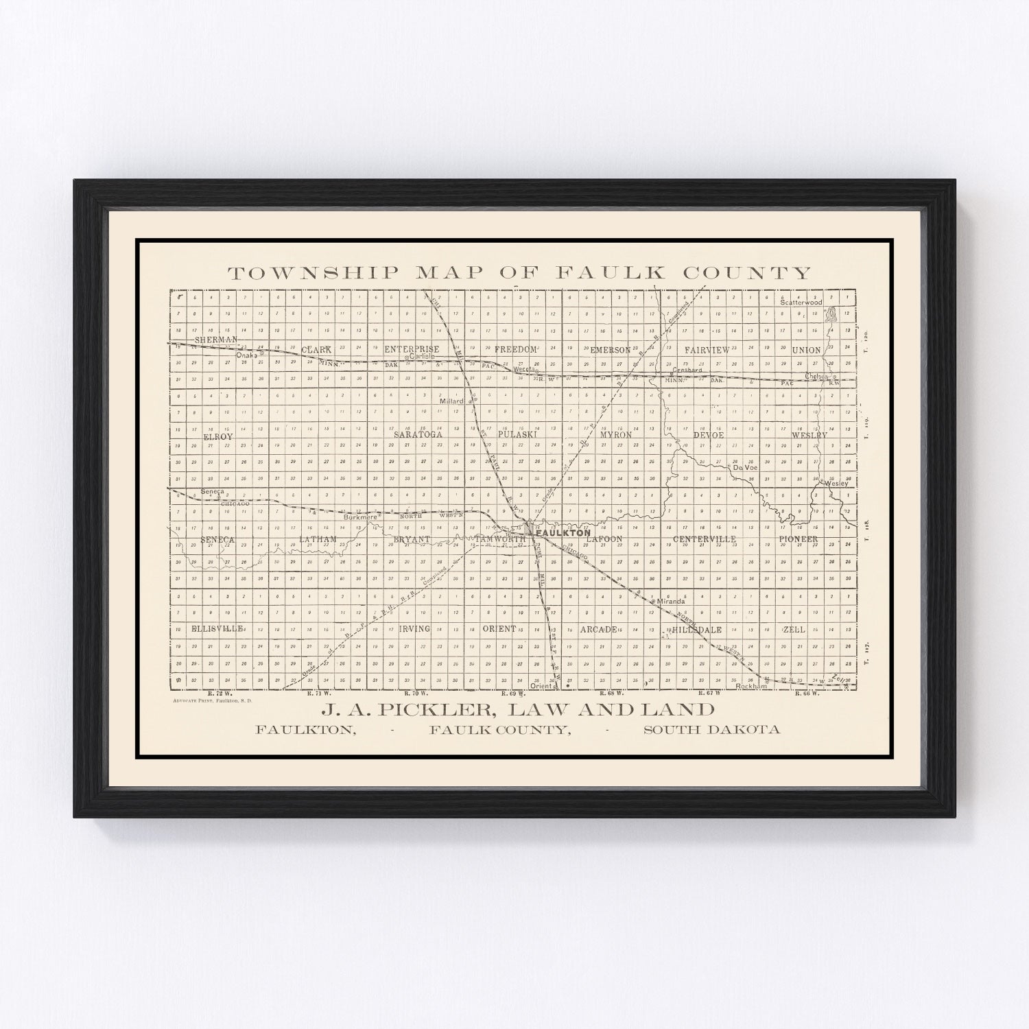 Vintage Map of Faulk County, South Dakota 1900