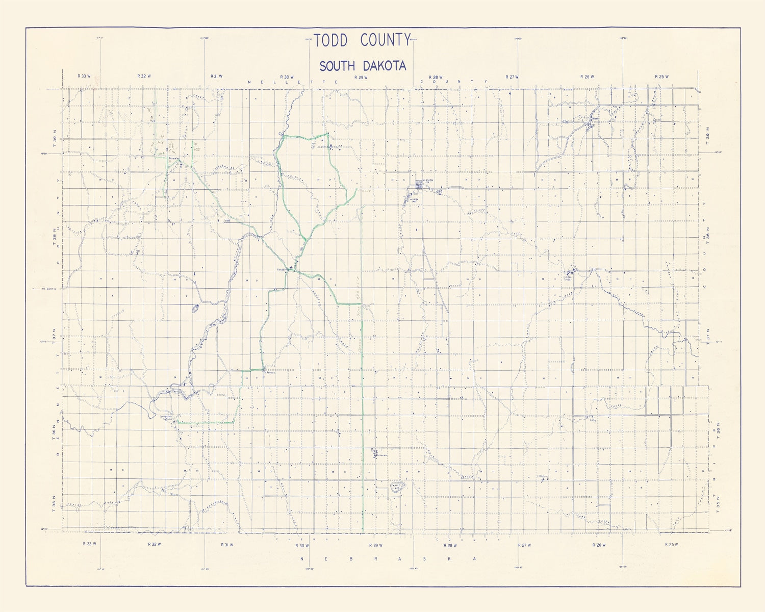 Vintage Map of Todd County, South Dakota 1900