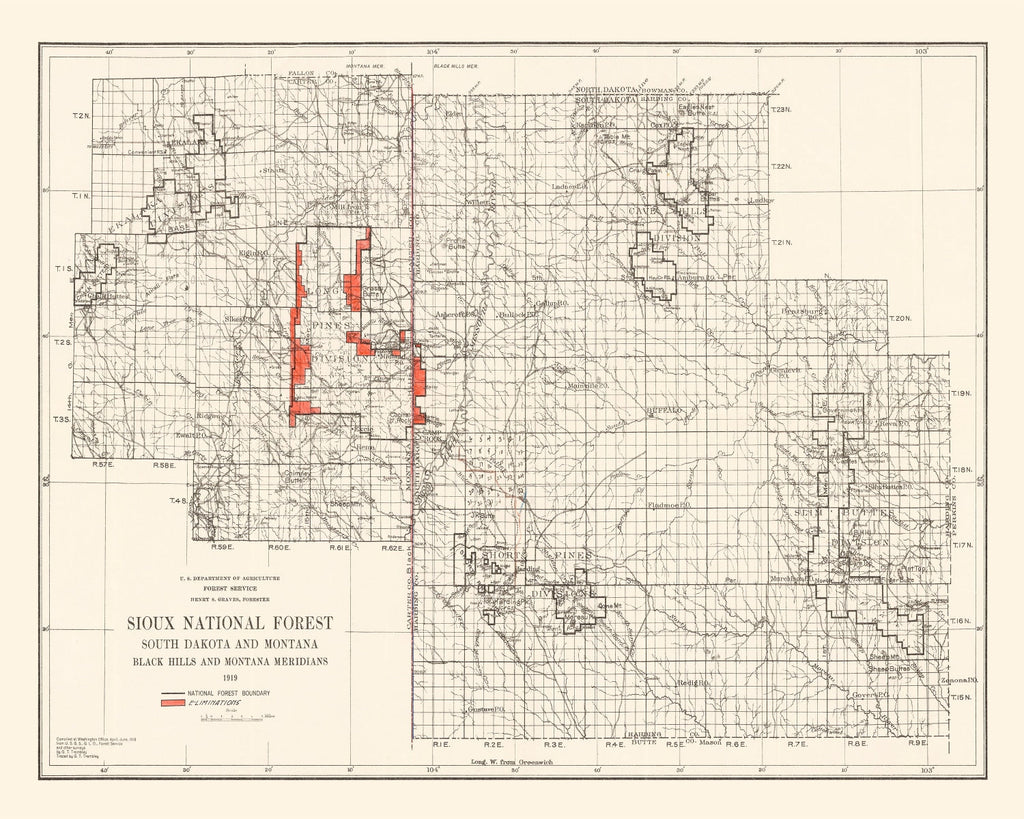 Vintage Sioux National Forest Map 1919