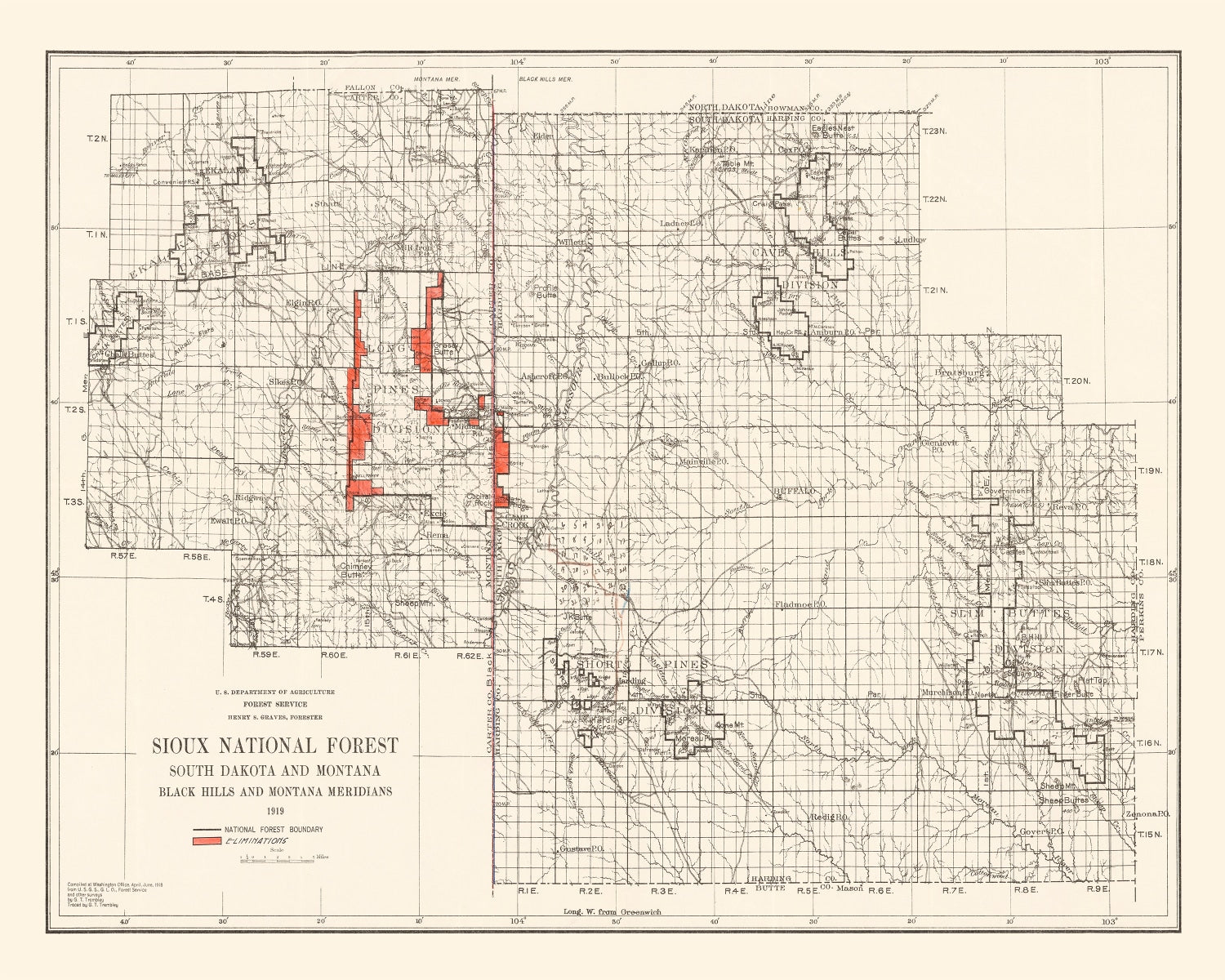 Vintage Sioux National Forest Map 1919