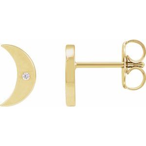 14K Yellow Gold .0025 CT Natural Diamond Crescent Moon Phase Earring