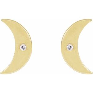 14K Yellow Gold .0025 CT Natural Diamond Crescent Moon Phase Earring