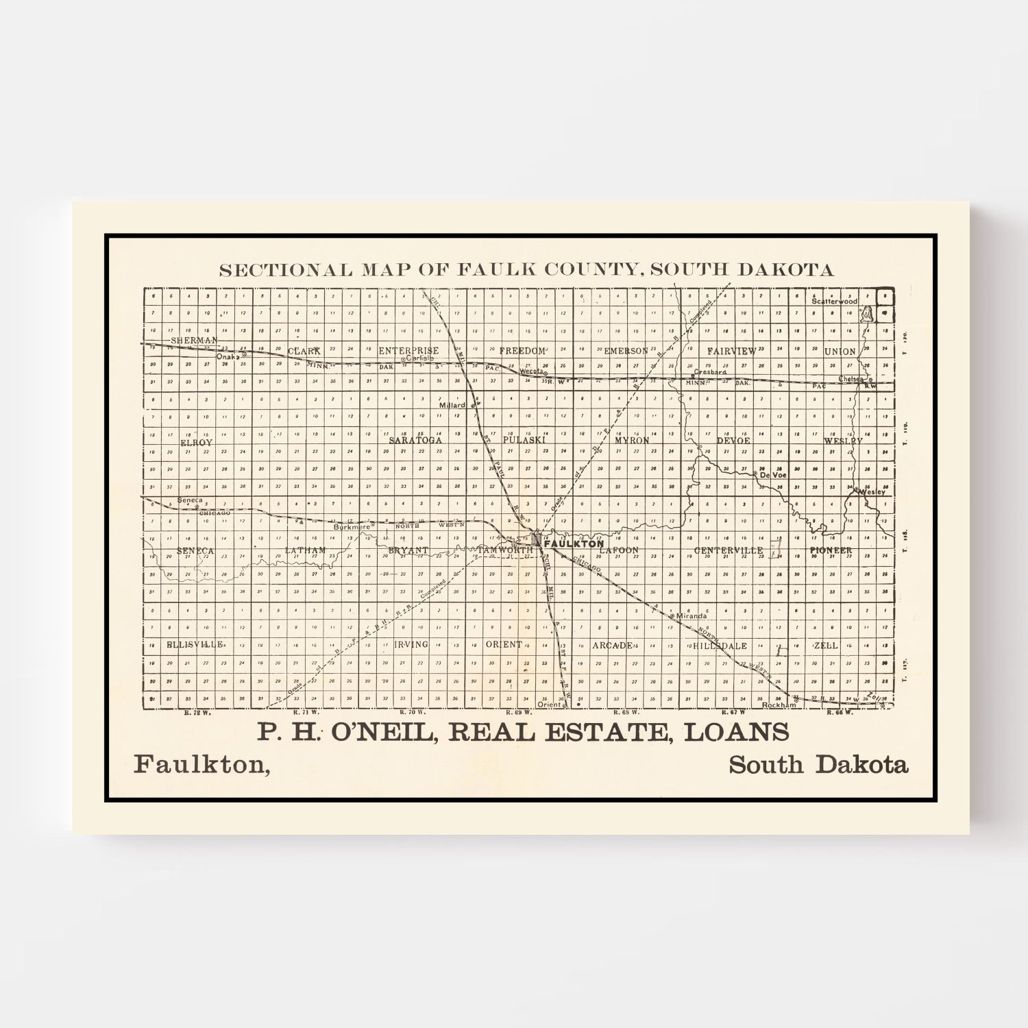 Vintage Map of Faulk County, South Dakota 1901