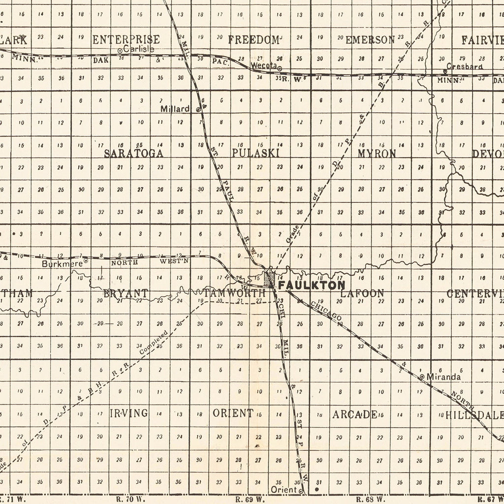 Vintage Map of Faulk County, South Dakota 1901