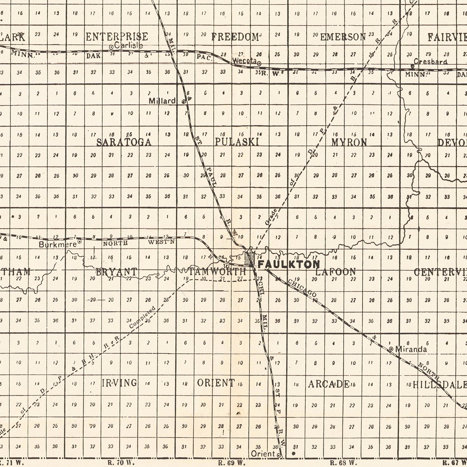 Vintage Map of Faulk County, South Dakota 1901
