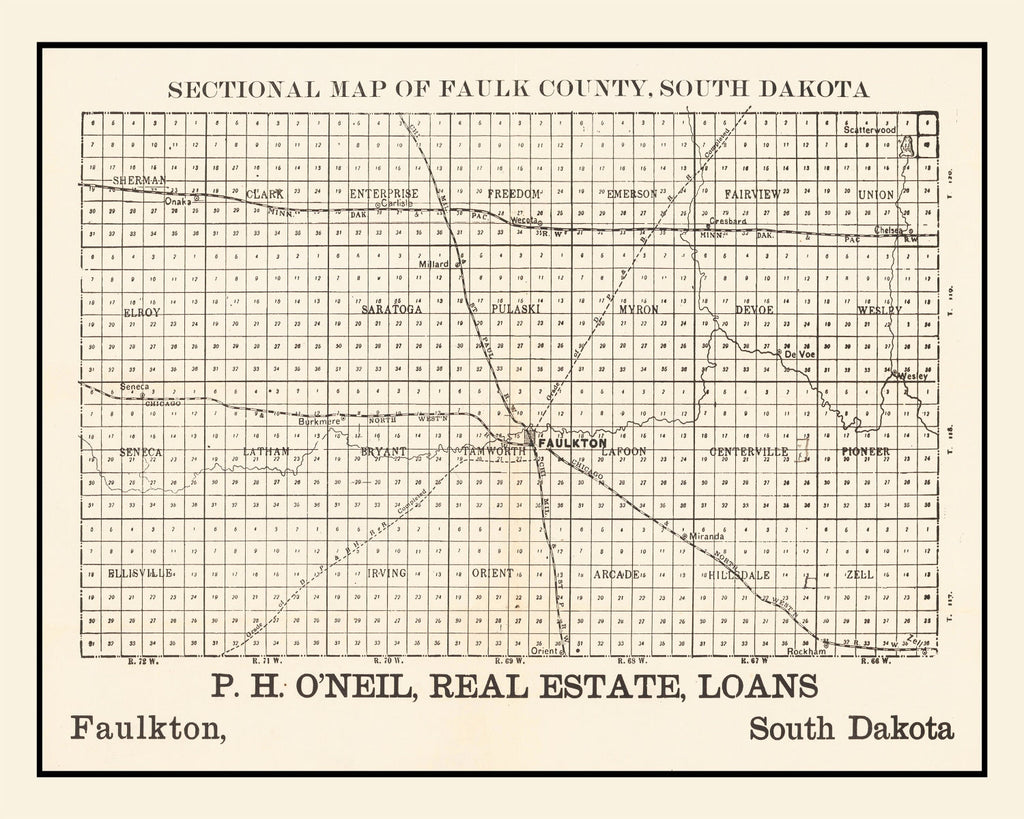 Vintage Map of Faulk County, South Dakota 1901