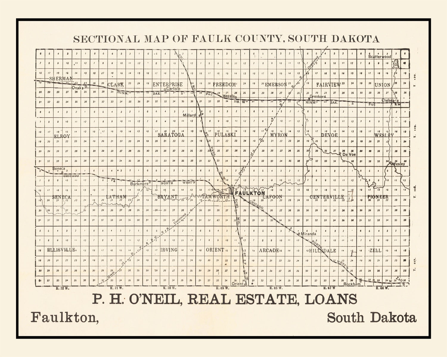 Vintage Map of Faulk County, South Dakota 1901
