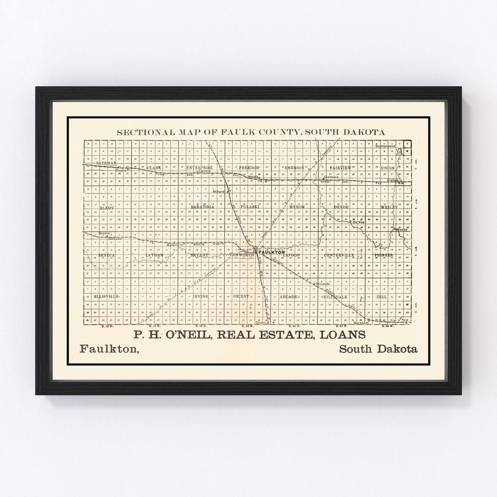 Vintage Map of Faulk County, South Dakota 1901