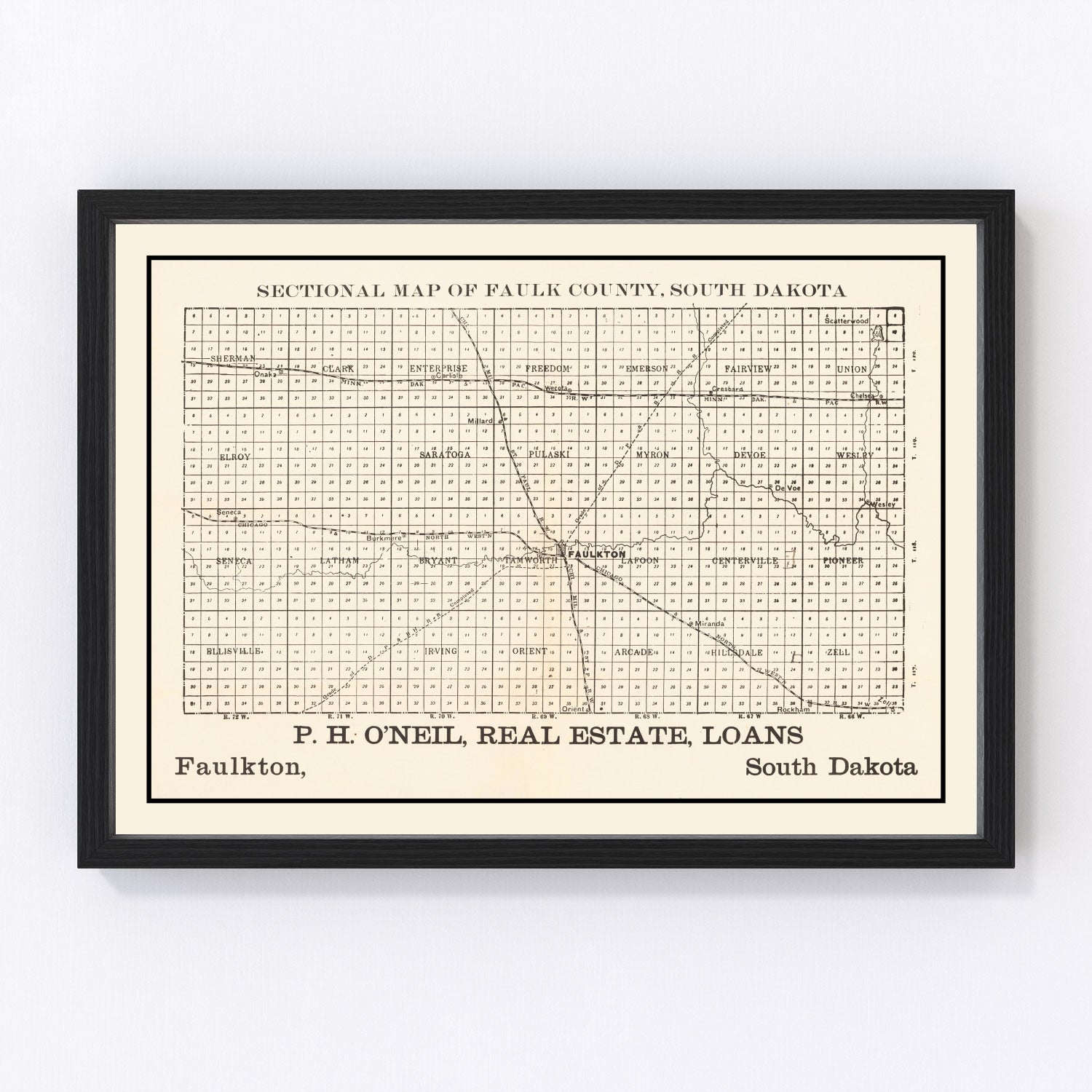 Vintage Map of Faulk County, South Dakota 1901