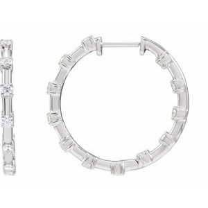 14K White Gold 1 CTW Lab-Grown Diamond Inside-Outside 25.1 mm Hoop Earrings