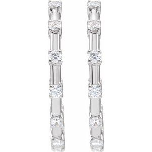 14K White Gold 1 CTW Lab-Grown Diamond Inside-Outside 25.1 mm Hoop Earrings