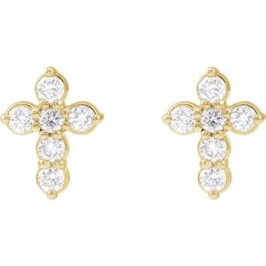 14K Yellow Gold 1/6 CTW Lab-Grown Diamond Cross Earrings