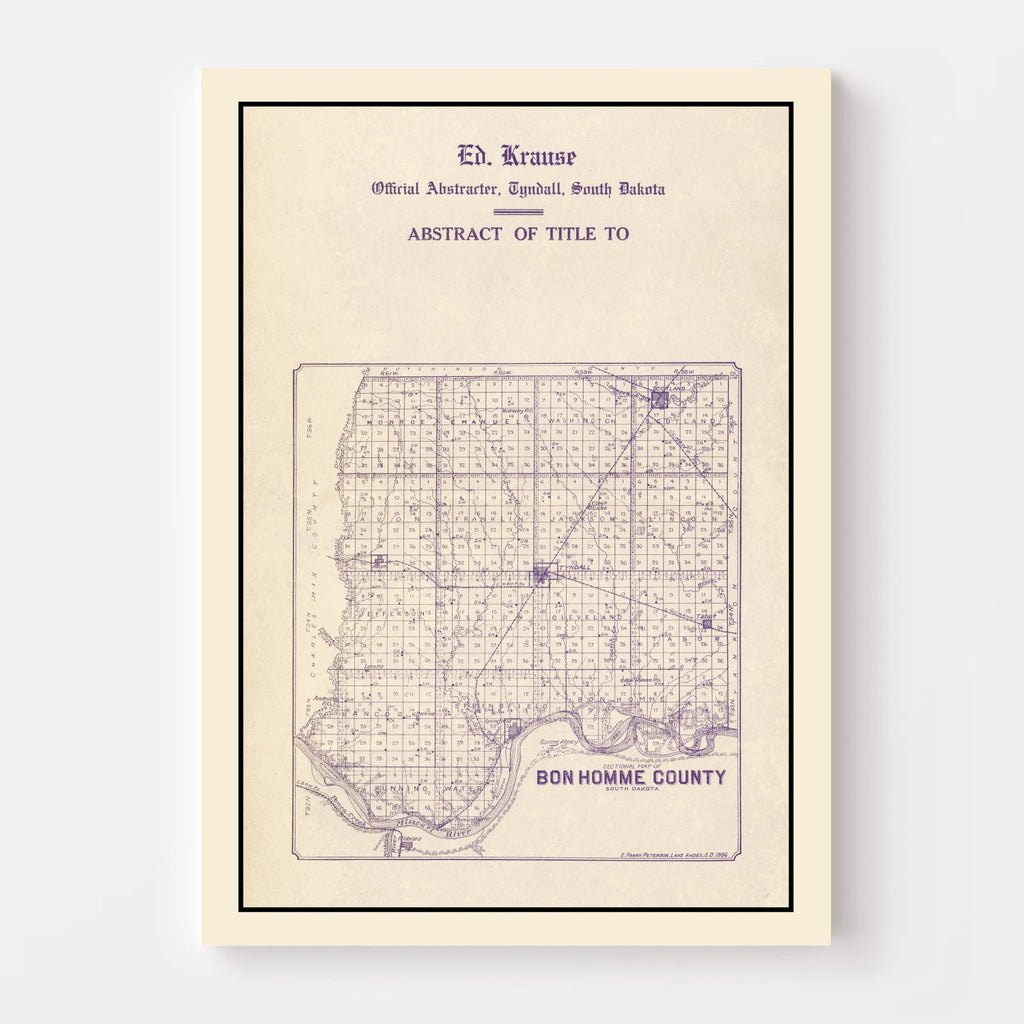 Vintage Map of Bon Homme County, South Dakota 1906