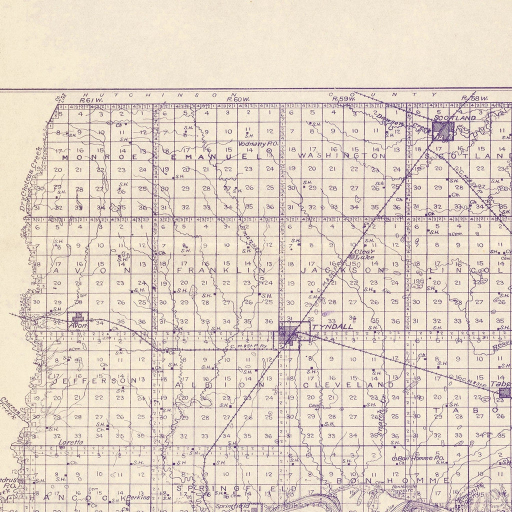 Vintage Map of Bon Homme County, South Dakota 1906