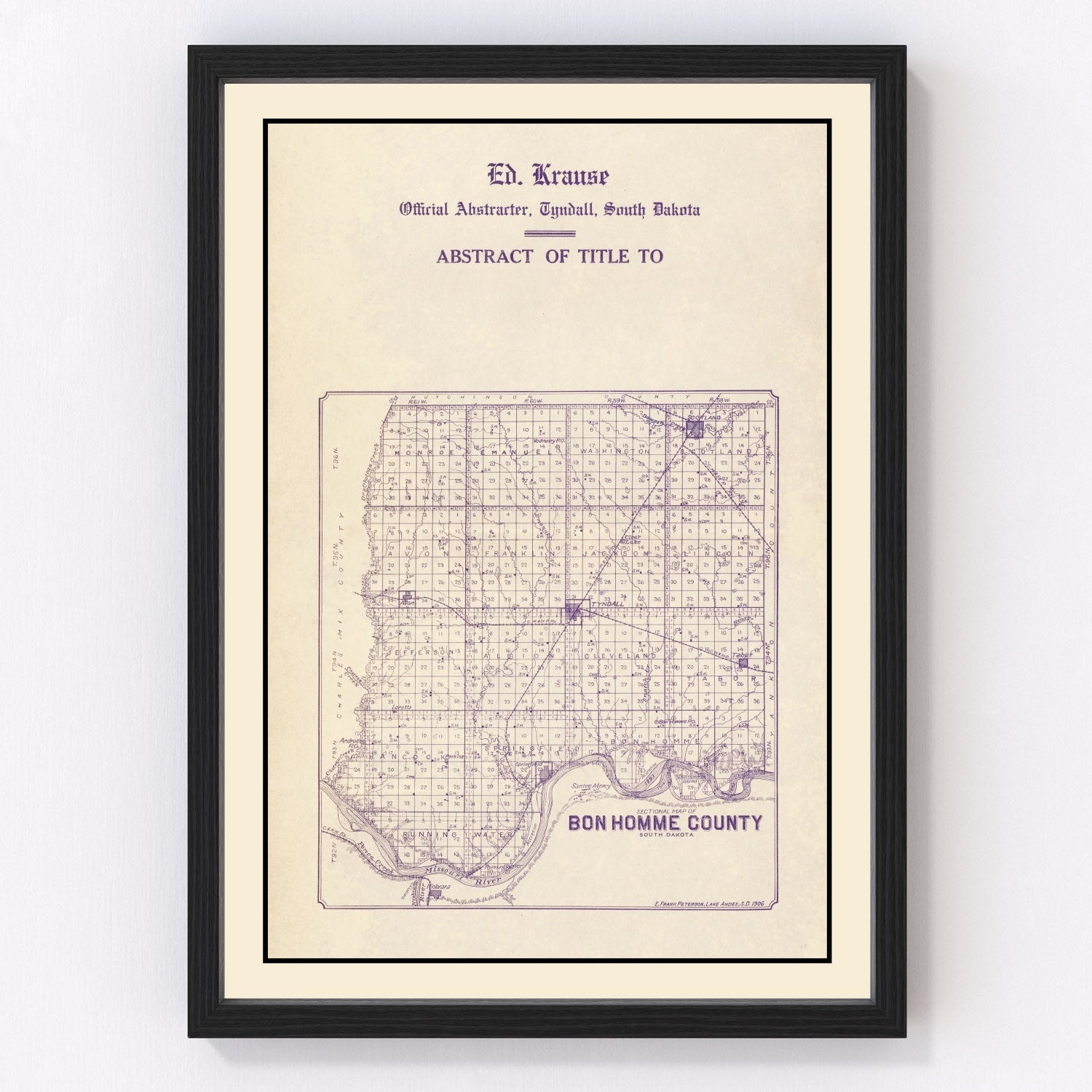 Vintage Map of Bon Homme County, South Dakota 1906
